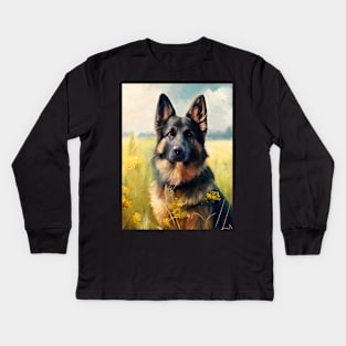 German Shephard dog oil painting Kids Long Sleeve T-Shirt